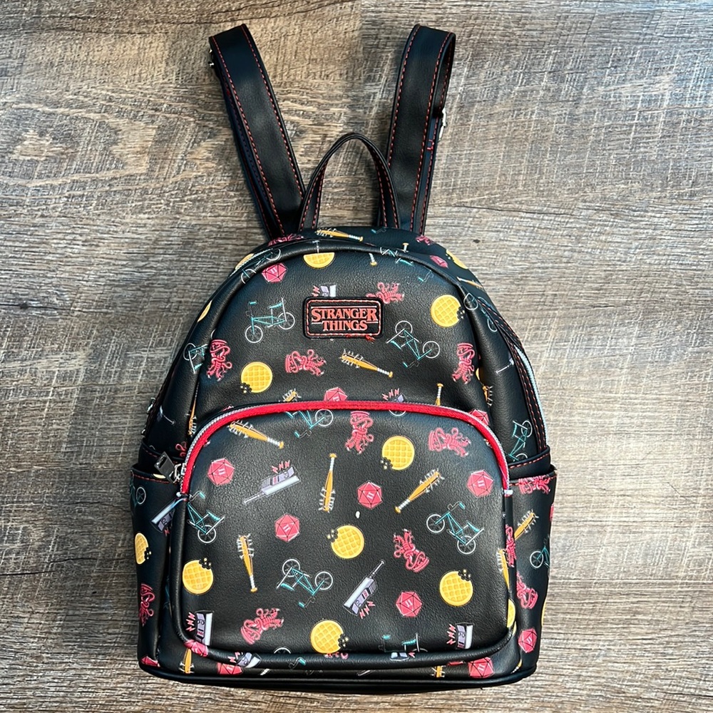 Rare Funko Stranger Things Mini Backpack. Black with Small Design. Red Lining